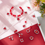 40Pcs 8 Style Platinum Plated Alloy Glass Pendants Sets, Crystal Rhinestone Charms, Rhombus & Octagon & Teardrop & Heart & Rectangle Charms, Red, 18.5~23.5x14~22.5x5~6mm, Hole: 1.8~2.2mm, 5Pcs/style