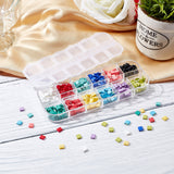 420Pcs 12 Colors 2-Hole Glass Seed Beads, Rubberized Style, Rectangle, Mixed Color, 5x4.5~5.5x2~2.5mm, Hole: 0.5~0.8mm, 35Pcs/color