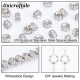 316 Surgical Stainless Steel Spacer Beads, for Jewelry Craft Making Findings, with Rhinestone, Disc, Stainless Steel Color, 6x3mm, Hole: 1mm, 60pcs/box