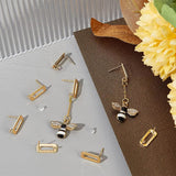 16Pcs Brass Rectangle Stud Earring Findings, with Vertical Loops and 40Pcs Plastic Ear Nuts, Real 18K Gold Plated, 15.5x7mm, Hole: 2.5mm, Pin: 0.8mm