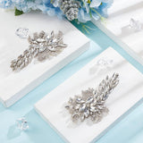 2Pcs Crystal Rhinestone Ornament Accessories, Based on No-Woven Fabric, Flower, DIY Costumes, Shoes, Bags Accessories for Wedding, Party, Platinum, 100x55mm