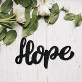 Laser Cut Basswood Wall Sculpture, for Home Decoration Kitchen Supplies, Word Hope, Black, 117x222x5mm