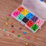 Dyed Eco-Friendly Wood Beads Sets, Round, Mixed Color, 7x6mm, Hole: 2mm, about 340~350pcs/box
