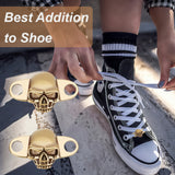 1 Pair Detachable Brass Shoe Decoration, Halloween Skull Shoe Lace Charm, Antique Golden, 15.5x25x6mm, Hole: 4mm