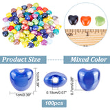 100Pcs Pearlized Handmade Porcelain Beads, Heart, Mixed Color, 10x10x7mm, Hole: 1.8mm