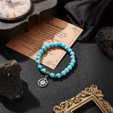 Synthetic Turquoise Beaded Stretch Bracelet with 304 Stainless Steel Compass Charms, Gemstone Jewelry for Men Women, Inner Diameter: 2-1/8 inch(5.4cm), 1Pc/set