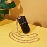 PU Leather Small Cylinder Crossbody Bags, Crocodile Pattern Mini Purse, with Iron Curb Chain Bag Strap, Black, 63cm