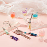 DIY Imitaion Fruit Juice Charm Keychain Making Kits, Including Acrylic Goblet Pendants, Faux Suede Tassel Pendant Decorations, Iron Split Rings, Mixed Color, 48pcs/set