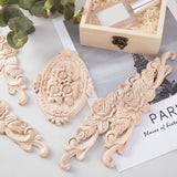 5Pcs Rubber Wood Carved Onlay Applique Craft, Unpainted Onlay Furniture Home Decoration, Flower, BurlyWood, 127x91.5x14mm, 1pc