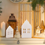 4Pcs 2 Styles Christmas Wood House Display Decorations, Micro Landscape Decoration Accessories, White, 129~180x89~100x20.5~25mm, 2pcs/style