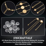 DIY Blank Dome Flat Round Link Bracelet Making Kit, Including 304 Stainless Steel Bracelet Making with Cabochon Settings, Glass Cabochons, Golden, 27Pcs/box