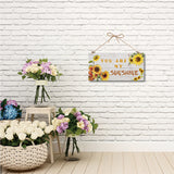 Printed Natural Wood Hanging Wall Decorations, for Front Door Home Decoration, Rectangle with You Are My Sunshine, Sunflower Pattern, 15x30x0.5cm