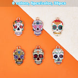 Alloy Enamel Charms, Cadmium Free & Lead Free, Sugar Skull, Mixed Color, Light Gold, 22x13x1.8~2.7mm, Hole: 2mm