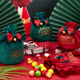 4Pcs 4 Styles Christmas Velvet Candy Apple Bags, with Iron Pendants, Bowknot Drawstring Pouches, for Gift Wrapping, Mixed Color, Christmas Tree Pattern, 13~15x14~16cm, 1pc/style