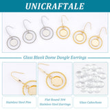 12 Pair 2 Color Glass Blank Dome Dangle Earrings, Ring with Flat Round 304 Stainless Steel Earrings with 316 Stainless Steel Pins, Golden & Stainless Steel Color, 46mm, Pin: 0.7mm, 6 Pairs/color