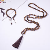 DIY Buddha Necklace Making, with Polyester Tassel Pendant Decorations, Natural Tiger Eye Beads, Nylon Thread and Alloy Guru Bead Sets, Mixed Color