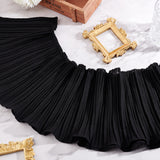 4 Yards Polyester Pleated Elastic Lace Ribbon, Wave Edge Lace Trim, Clothes Accessories, Black, 6-3/4 inch(170mm)