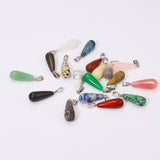 Natural/Synthetic Gemstone Pendants, with Stainless Steel Snap On Bails, Teardrop, 28~30x10~12mm, Hole: 6x4mm, 18pcs/box