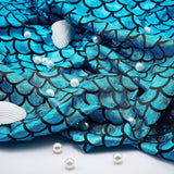 Sparkly Hologram Spandex Mermaid Printed Fish Scale Fabric, Stretch Fabric, Dark Cyan, 150x0.08cm