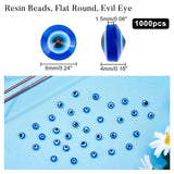 Resin Beads, Flat Round, Evil Eye, Dark Blue, 7.5~8x5~5.5mm, Hole: 1.6mm