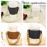 PU Leather Heat Resistant Reusable Cup Sleeve, with Removable Aluminum Handle Chain, Black, Finished Product: 210x165x3~8mm