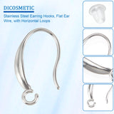 30Pcs 304 Stainless Steel Earring Hooks, Flat Ear Wire, with Horizontal Loops, with 50Pcs Plastic Ear Nuts, Stainless Steel Color, 18x10x3mm, Hole: 2mm, 20 Gauge, Pin: 0.8mm