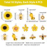 40Pcs 10 Style Alloy Enamel & Resin Pendants, Bee & Flower, Yellow, 14~25x12~22.5x2~10mm, Hole: 1~4mm, 4pcs/style