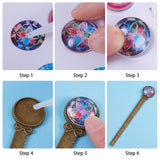 DIY Bookmark Making, Tibetan Style Alloy Cabochon Setting and Glass Cabochons, Ruler/Bookmarks, Antique Bronze, Tray: 20mm, 137x28x3mm