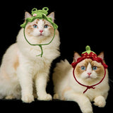 2Pcs 2 Style Wool Woven Pet Headwear Costume, for Cats Dogs Festival Birthday Theme Party Photo Prop, Frog & Strawberry, Mixed Shapes, 150mm, Hole: 43x24mm, 1pc/style