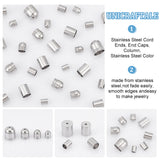 80Pcs 8 Style 304 Stainless Steel Cord Ends, End Caps, Column, Stainless Steel Color, 5~10x4~9mm, Hole: 0.5~1.5mm, Inner Diameter: 3~8mm, 10Pcs/style