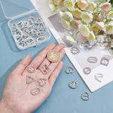 36pcs 9 style Brass Crystal Rhinestones Slide Heart Buckles, Long-Lasting Plated, for Wedding Invitation Letter and Garment Decoration, Silver, 16~25x13~21x3mm, Hole: 4~6x8~18mm, 4pcs/style