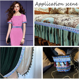 4~4.5M Ethnic Style Polyester Lace Trim with Colorful Paillette, Sparkle Embroidery Lace Ribbon, Sun Pattern, with 1Pc Thread Bobbins White Cards, Medium Blue, 2-3/8 inch(60mm)