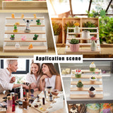 5-Tier Acrylic Action Figure Display Risers, Wood Tiered Display Organizer Hoder for Minifigures Model Toys, Ladder Shaped Dolls Shelf, with Dot Stickers or Adhesive Tape(Send One of These Randomly), BurlyWood, 30.5x27x20cm