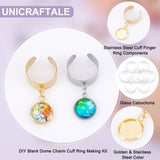 DIY Blank Dome Charm Cuff Ring Making Kit, Including 304 Stainless Steel Ring Settings, Glass Cabochons, Golden & Stainless Steel Color, 16Pcs/set