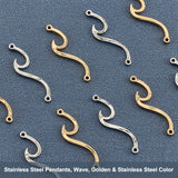 10Pcs 2 Colors 304 Stainless Steel Pendants, Wave, Golden & Stainless Steel Color, 29x7.5x2mm, 5pcs/color