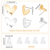 24Pcs Iron Stud Earring Findings, with Loop and Stainless Steel Pins, Heart, with 50Pcs Plastic Ear Nuts, Platinum & Golden, 74pcs/box