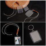 8Pcs Plastic Badge Holder Pendant Decoration, Hanging Photo Frame, with Waxed Cotton Thread Cords and Wood Beads, Clear, 292mm