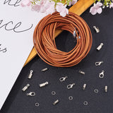 DIY Necklace Making Kits, with Cowhide Leather Cords, Iron Folding Crimp Ends, Iron Coil Cord Ends & Jump Rings, Zinc Alloy Lobster Claw Clasps, Peru, 2mm, 10m/set