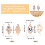 60Pcs 2 Style Light Gold Plated Alloy Links Connectors, with Crystal Rhinestone and Enamel, Hamsa Hand & Horse with Evil Eye, Blue, 24~27x12.5~14.5x2~3mm, Hole: 1.4~1.5mm
