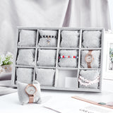 Velours Wooden Bracelet/Bangle/Watch Displays, 12 Compartments, Gray, 35x24x5cm