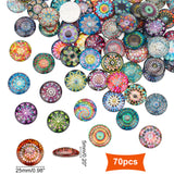 Glass Cabochons, Mixed Pattern, Half Round, Mixed Patterns, 1x1/4 inch(25x6mm), 70pcs/bag