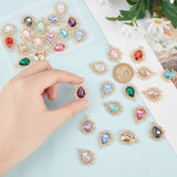 32Pcs 16 Colors Alloy Pendants, with Rhinestone, Cadmium Free & Lead Free, Light Gold, Teardrop, Mixed Color, 25x19x5mm, Hole: 1.6mm, 2pcs/color