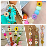 16Pcs 8 Colors Food Grade Eco-Friendly Silicone Beads, Chewing Beads For Teethers, DIY Nursing Necklaces Making, Daisy, Mixed Color, 30x9mm, Hole: 2.5mm, 2pcs/color