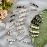 24Pcs 24 Style Plastic Imitation Pearl Beaded Safety Pin Brooches Set, Iron Sweater Shawl Clips for Waist Pants Extender Clothes Dresses Decorations, Platinum & Light Gold, 38.5~78x10.5~19x4~14mm, pin: 1~1.5, 1Pc/style
