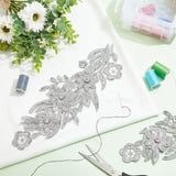 Flower Polyester Embroidery Garment Accessories, Applique Patch, Sewing Craft Decoration, Silver, 310x120x6mm