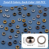 800Pcs 8 Colors Brass Crimp Beads, Rondelle, Nickel Free, Mixed Color, 4x2mm, Hole: 2.5mm, 100pcs/color