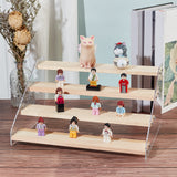 4-Layer Acrylic Model Toy Assembled Holder, with Iron Screws and Wood Pedestal, PVC Adhesive Tape or Dot Stickers(Send One of These Randomly), Wheat, Finished Product: 30x21.4x15.8cm