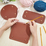 3Pcs 3 Style PU Leather Knitting Crochet Bags Nail Bottom Shaper Pad, with Alloy Nail, for Bag Bottom Accessories, Flat Round, Square, Rectangle, Saddle Brown, 15x0.36cm, Hole: 5mm, 1pc/style