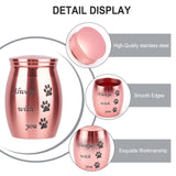 316 Stainless Steel Pet Cinerary Casket, Column with Paw Print Pattern, Pink, 40x30mm