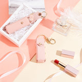 PU Leather Lipstick Storage Bags, Portable Lip Balm Organizer Holder for Women Ladies, with Light Gold Tone Alloy Keychain, Rectangle, Pink, 9x3.2x2.9cm
